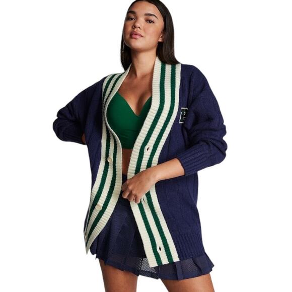 Pink Varsity Sweater in Midnight Navy Size M - Picture 2 of 11